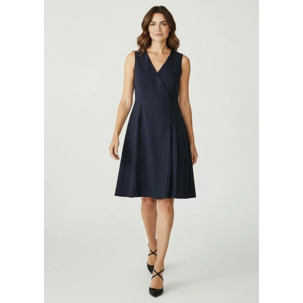 Tory‎ Burch Navy Wool Sheath Dress Women's 8 Blue Pleated Wrap NWT MSRP $375